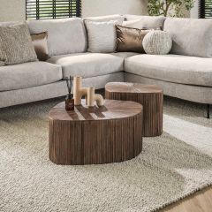 Bea salontafel set van 2 XL driehoek Maya teak - bruin