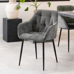 Kari armstoel | zwart metaal onderstel | stof Skyland - antraciet