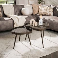 Bas salontafel niervormig set van 2 - brons metaal