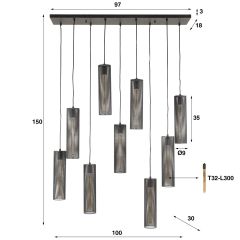 Randall hanglamp 5+4 tube mesh - artic zwart