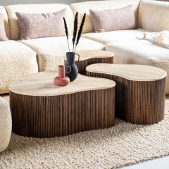 Organische salontafel Mari - 83x72x34 cm - Mango hout & travertin