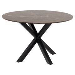 Nøra Donovan ronde eettafel Ø120x75.5 cm | zwart metaal onderstel | keramiek marmer - bruin