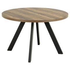 Nøra Keith ronde uitschuiftafel Ø120/210x75 cm | zwart metalen onderstel | ruw melamine - naturel