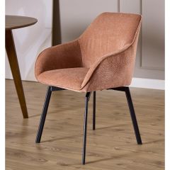 Nøra Calm terugdraai armstoel | zwart metaal onderstel | stof Danny - roze/bruin
