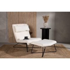 Limo fauteuil met voetenbank - boucle - wit