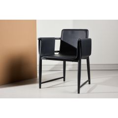 Sanjay stoel - lederlook - zwart