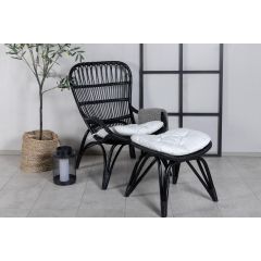Yaral loungestoel met voetenbank - zwart - rattan