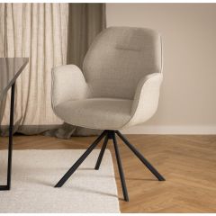 Luma draaibare armstoel | zwart metaal onderstel | stof Basel - beige
