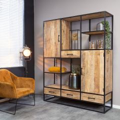 Vakkenkast Denver mangohout en staal XXL