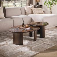 Fraaai Esmere salontafel niervormig set van 2 - keramiek dark emperador