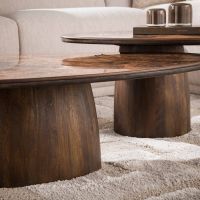 Fraaai Esmere salontafel driehoekig set van 2 - keramiek dark emperador