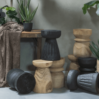 Borre kruk hout 40 x ø28 cm zwart van het woonmerk Woood