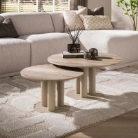 Fraaai Elian salontafel rond set van 2 - 3D travertin zand