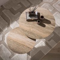 Fraaai Elian salontafel rond set van 2 - 3D travertin zand