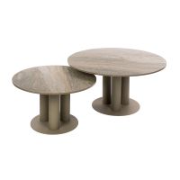 Fraaai Elian salontafel rond set van 2 - 3D travertin zand