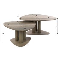 Fraaai Elian salontafel driehoekig set van 2 - 3D travertin zand
