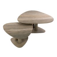 Fraaai Elian salontafel driehoekig set van 2 - 3D travertin zand