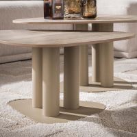 Fraaai Elian salontafel driehoekig set van 2 - 3D travertin zand