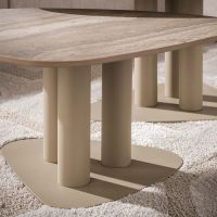 Fraaai Elian salontafel driehoekig set van 2 - 3D travertin zand