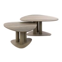 Fraaai Elian salontafel driehoekig set van 2 - 3D travertin zand