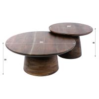 Fraaai Danny rond salontafel set van 2 - massief acaciahout - bruin
