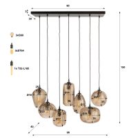 Fraaai Dana hanglamp 4+3-lichts - smoke bruin glas
