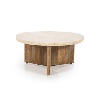 Eleonora Ronde salontafel Sara - Mango hout & travertin - Ø88x10 cm