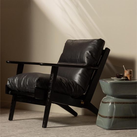 Houston fauteuil leer - zwart
