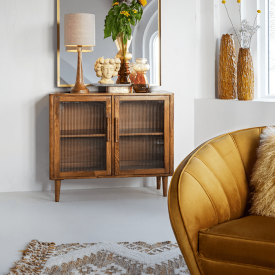 Mocu kast 100x40x85 cm glas/hout bruin van het woonmerk Light&Living