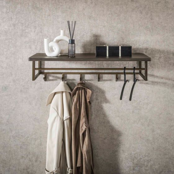 Nowi kapstok 6 haken hoedenplank - brons antiek - OUTLET B