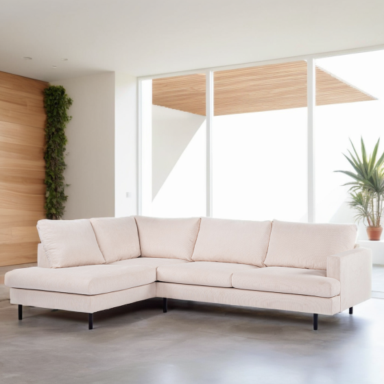 Lois 3-zits hoekbank links stof - beige