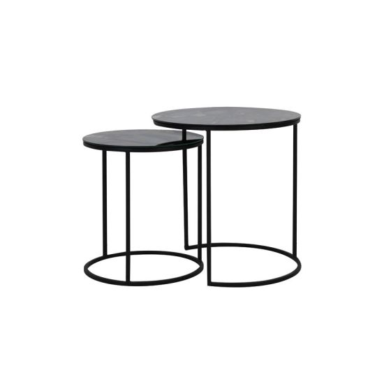 Tabun bijzettafel set van 2 - glas antiek/mat zwart