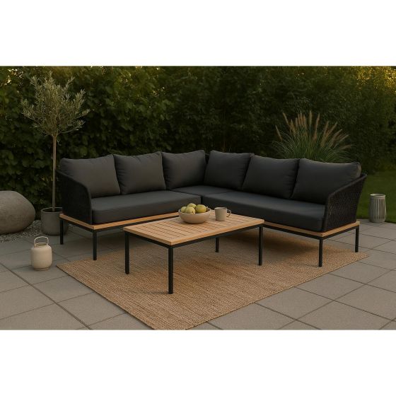 Omarion loungest met hoekbank en tafel - zwart