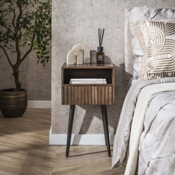 Marino nachtkastje - 1 lade en open vak - acaciahout