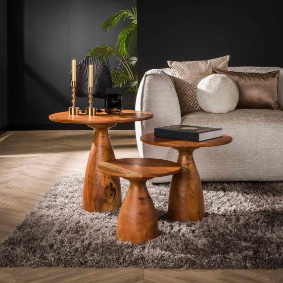 Anantoli ronde salontafels - naturel - set van 3 van het woonmerk Fraaai