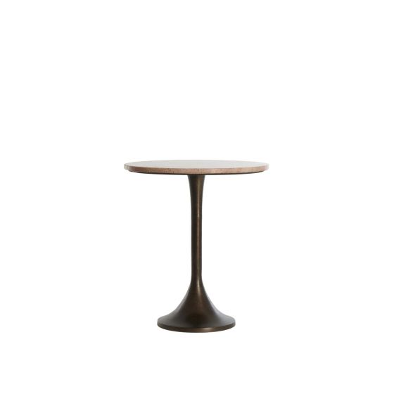 Dolin bijzettafel Ø48x53 cm - rood travertin/donkerbruin