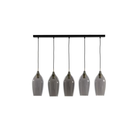 Lukaro hanglamp 5L 104x17x36 cm - antiek brons/glas smoke