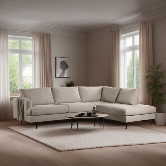 Norris 3-zits hoekbank rechts stof - beige