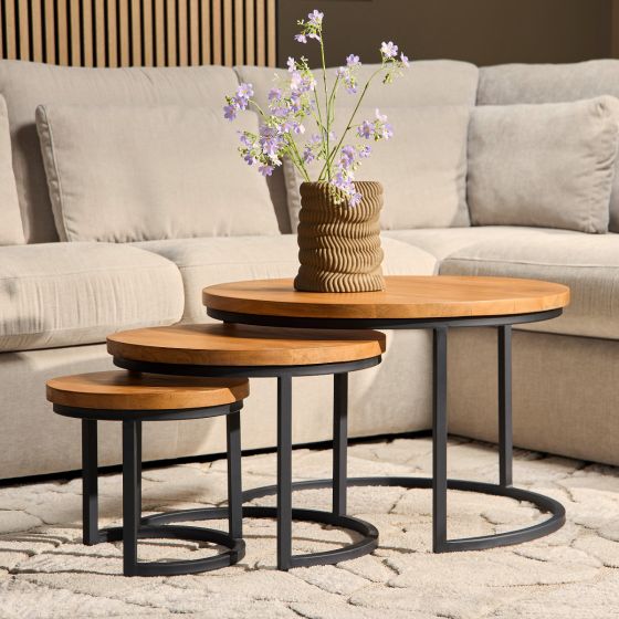 Ronde salontafels Denver - set van 3 - naturel