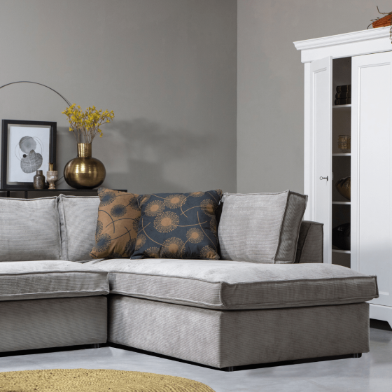 Hoekbank Thomas Rechts Ribstof Vergrijsd Groen van het woonmerk WOOOD