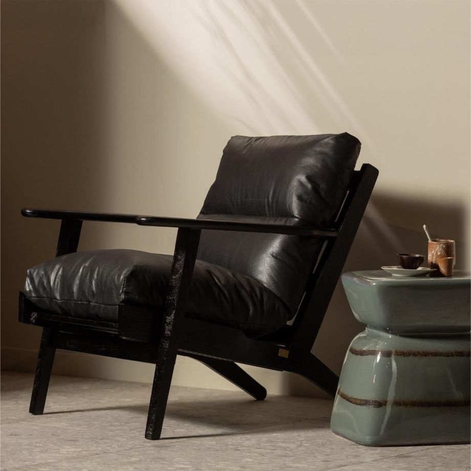 Woood Houston fauteuil leer - zwart