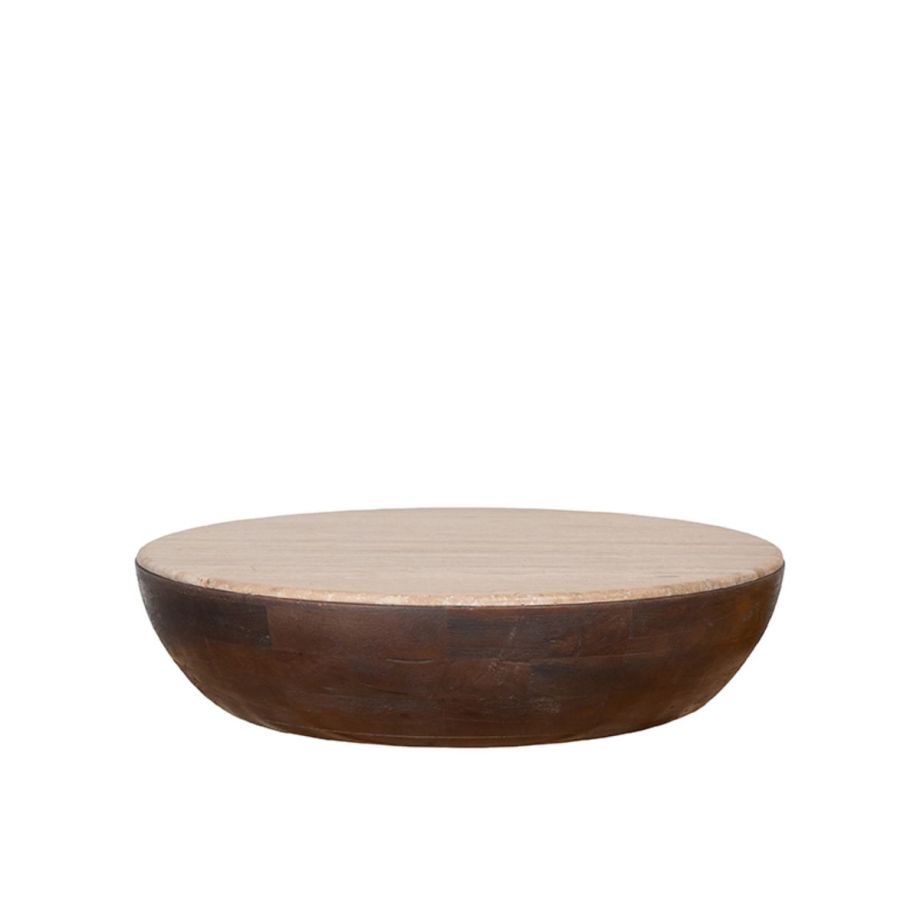 Bowl salontafel ø90 cm mangohout - beige/donkerbruin