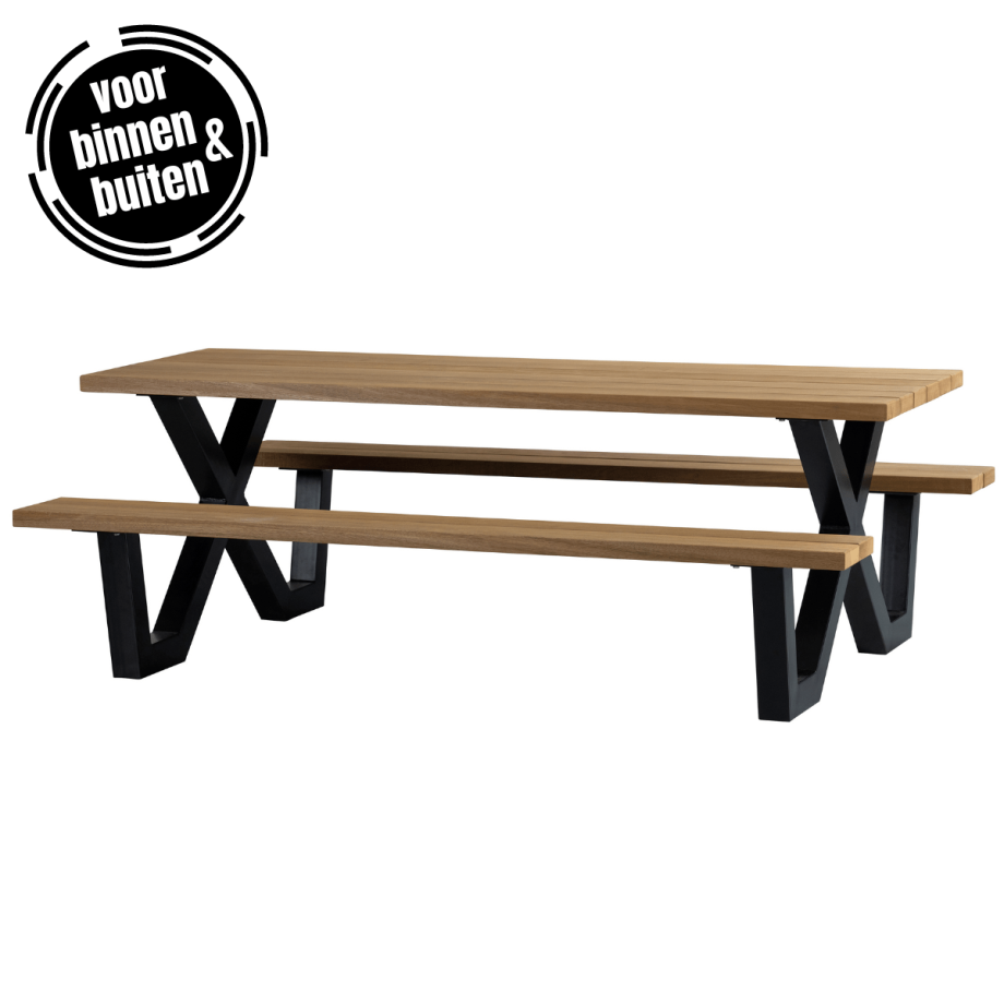 Woood Tablo outdoor picknicktafel naturel met X-poot metaal