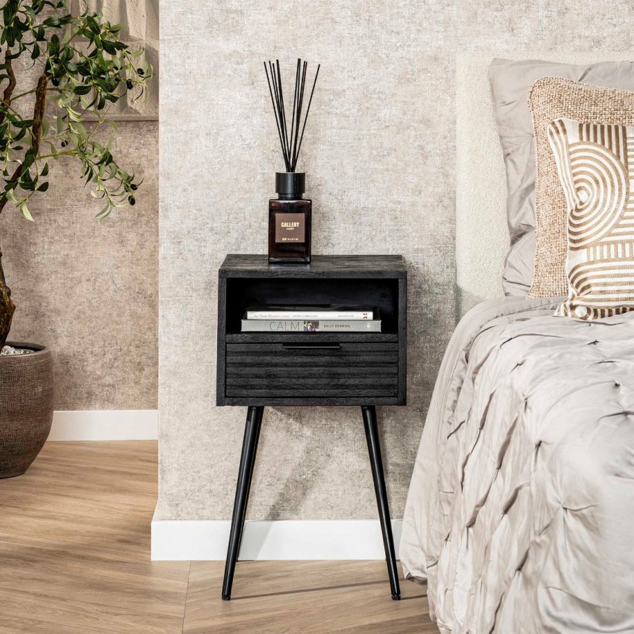 Fraaai Mariah nachtkastje 1L mangohout zwart