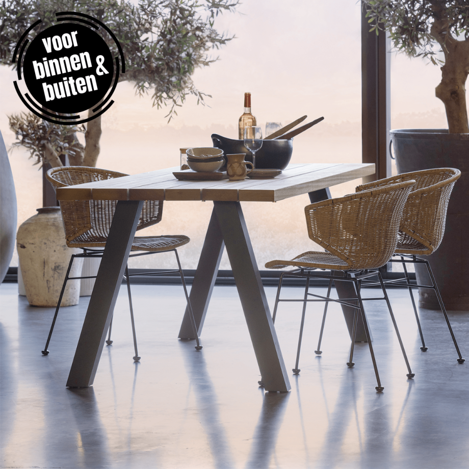 Woood Tablo outdoor eettafel naturel met A-poot metaal