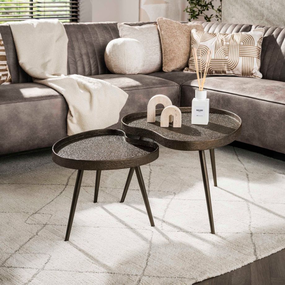 Fraaai Bas salontafel niervormig set van 2 - brons metaal