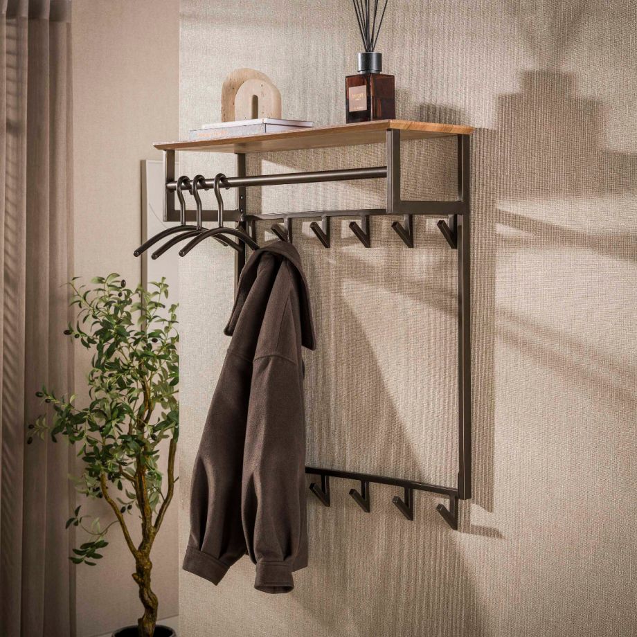 Fraaai Brano kapstok hoog 2x6 haken - bruin