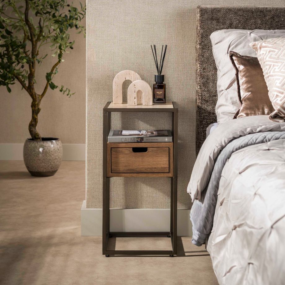 Fraaai Kermit nachtkastje 1 lade XS - keramiek travertin