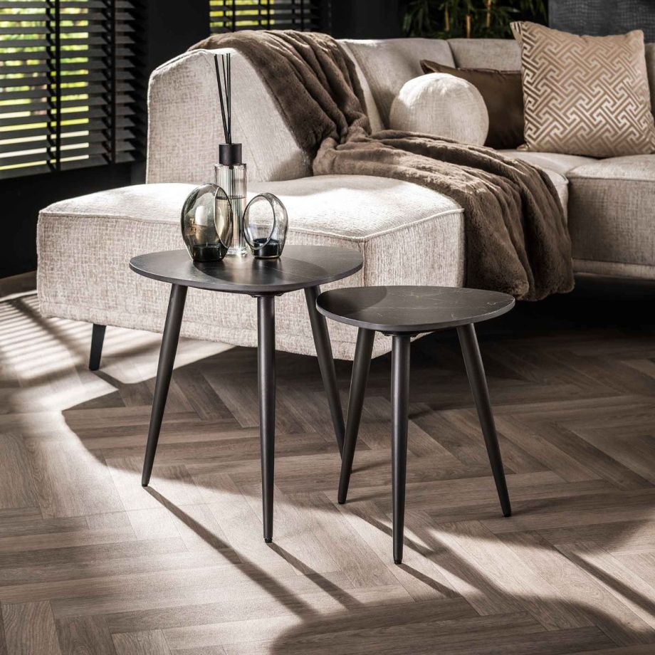 Fraaai Timothy bijzettafel set van 2 - keramiek zwart