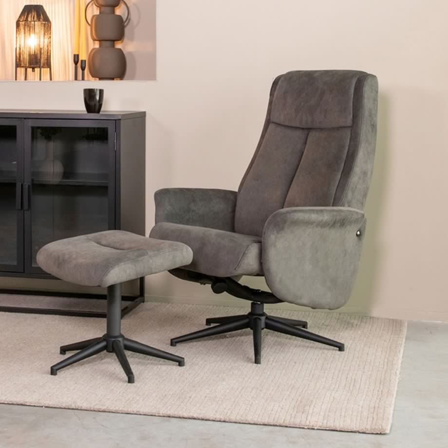 Bergen fauteuil + hocker - antraciet